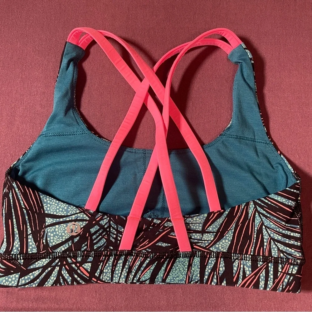 Lululemon Energy Bra Mini Palm Lace Tofino Teal Multi / Flash Light Size 4 *FLAW